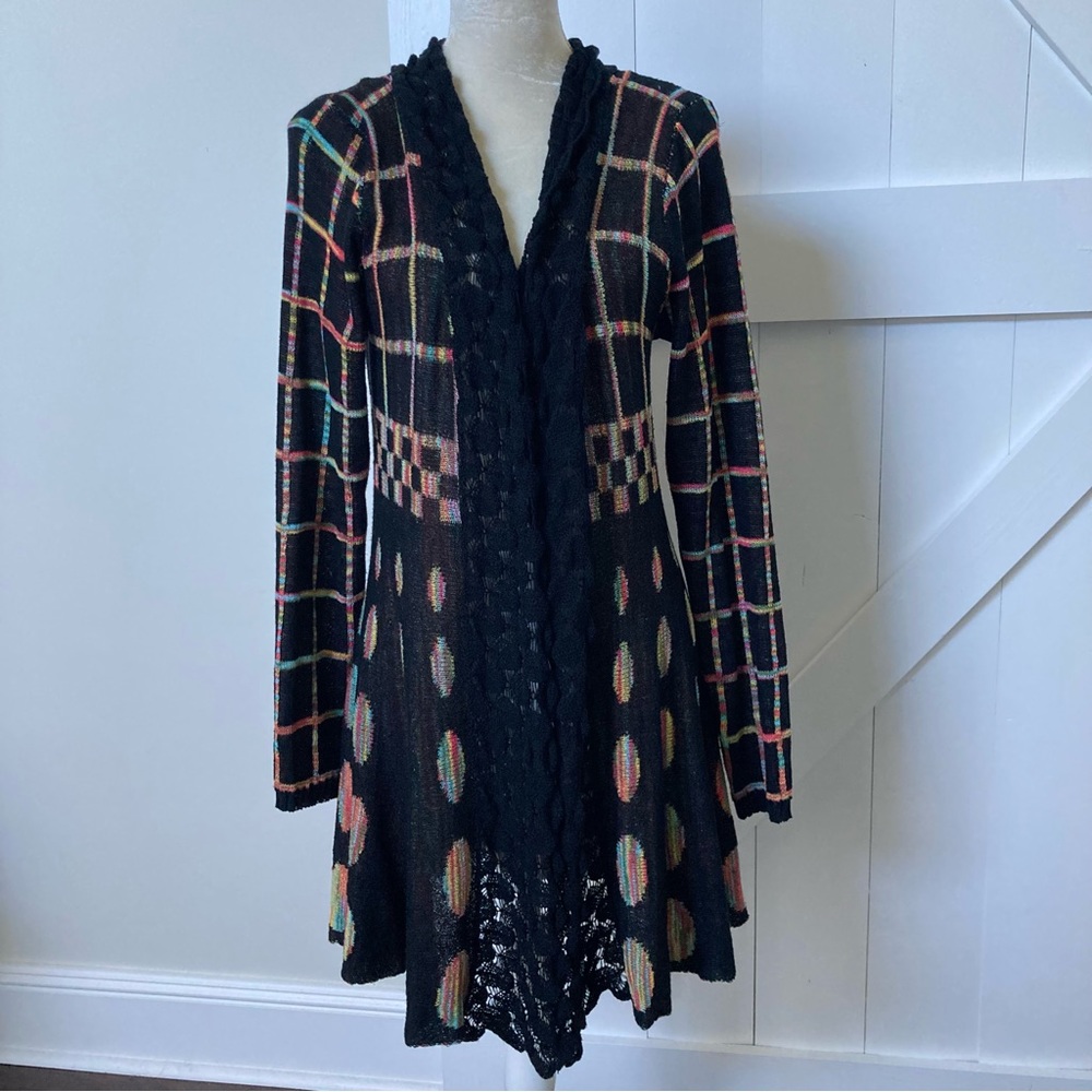 Nicole Sabbattini artsy long open front knit sweater duster Lagenlook size XL